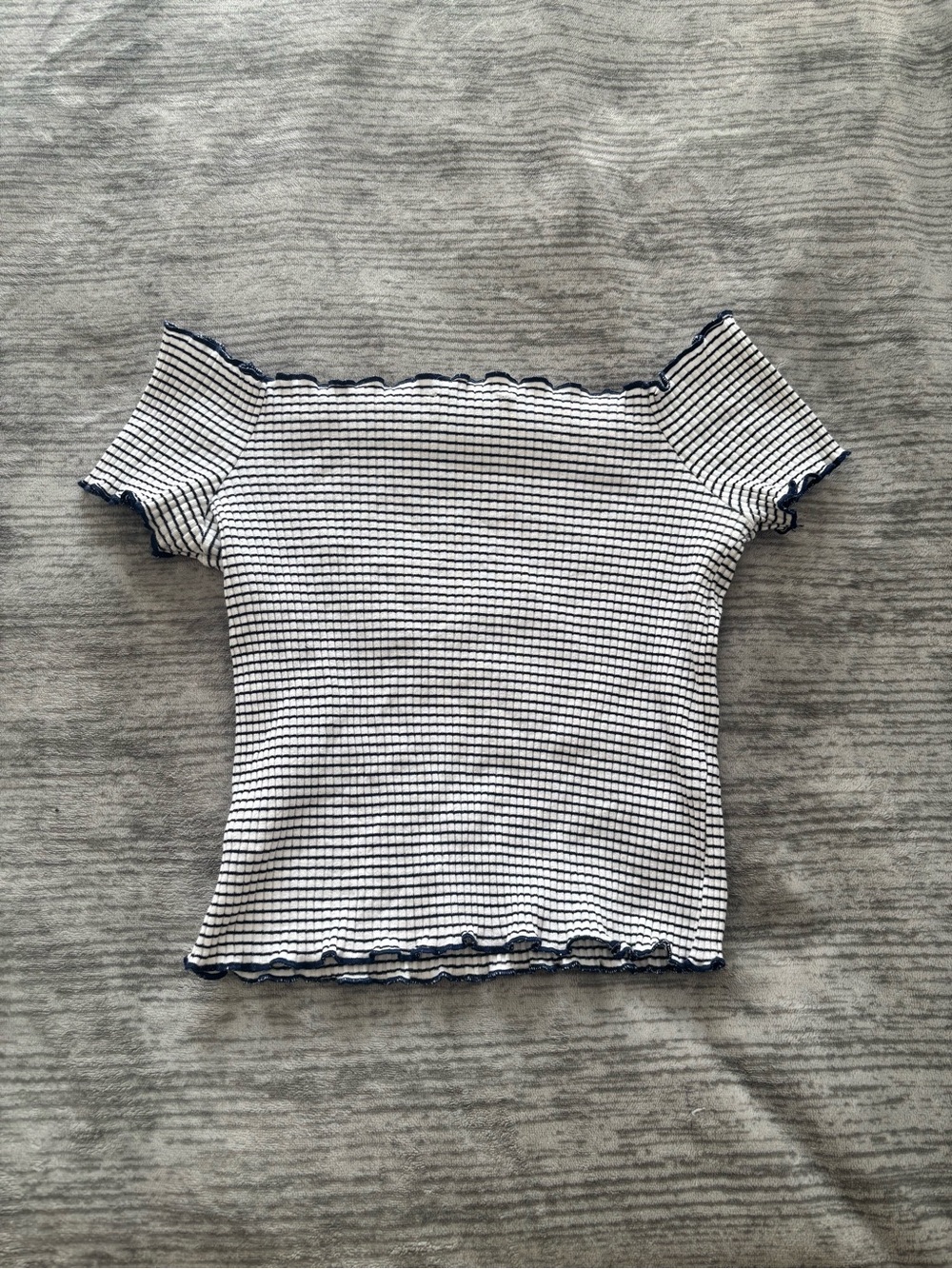 Striped Off-Shoulder Ribbed Top - Picture 2 of 3